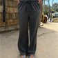 Women Ruffle Drawstring Elastic Waist Striped Wide Leg Pants Soft Loose Lightweight Beach Casual Daily Wear Trousers