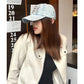 Women's Y2K Distressed Denim Baseball Cap, Bead Embellished Washed Jean Dad Hat, Adjustable Streetwear Sun Hat