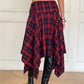 Y2K Preppy College Tartan Midi Skirt Women Fold Over Waist Irregular Asymmetric Hem Plaid A Line Flare Skirt Streetwear