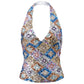 Y2K Sparkly Sequin Halter Neck Top V Neck Sleeveless Geometric Pattern Crop Top for Streetwear and Going Out Styling