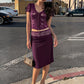 Women 2 Piece Set Lace Short Sleeve Crop Top Midi Skirt Set V Neck Bodycon Skirt Suit Evening Club Party Matching Sets