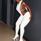Sexy Women Tracksuit 2 Piece Set Sleeveless Side Split Bodysuit+Ruched Foot Leggings Matching Hipster Street Outfits