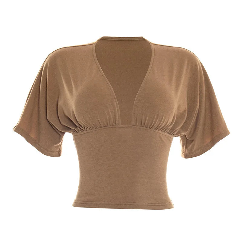 Deep V Neck Short Sleeve Crop Tops for Woman Summer Clothes 2026 Fashion Sexy T Shirts