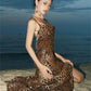 Leopard Print Maxi Dress Women High-Side Splits Backless Sleeveless Low-Neck Skinnybeach Party  Sexy Midnight Vestidos