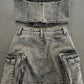 Denim Y2K Women 2 Piece Set Hipster Frock Pocket Strapless Tops+Peach Hip Skirts Matching Clubwear Vintage Outfits