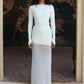 Long Sleeve Backless Ruched Sexy Maxi Dress Women Gown Elegant Patchwork O Neck High Waist Bodycon Club Party Dresses