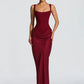 Elegant Backless Sexy Maxi Dress Women Gown Fashion Square Collar Sleeveless Skinny Ruched Club Party Long Dresses