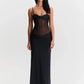 Removable Spaghetti Strap Twisted Mesh Spliced Maxi Dress Elegant Sexy Black Party Dresses Women Summer 2025