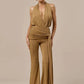 Halter Deep V Neck Sexy Jumpsuit Women Elegant Sleeveless Backless Draped Ruched Waist Skinny Club Party Dresses