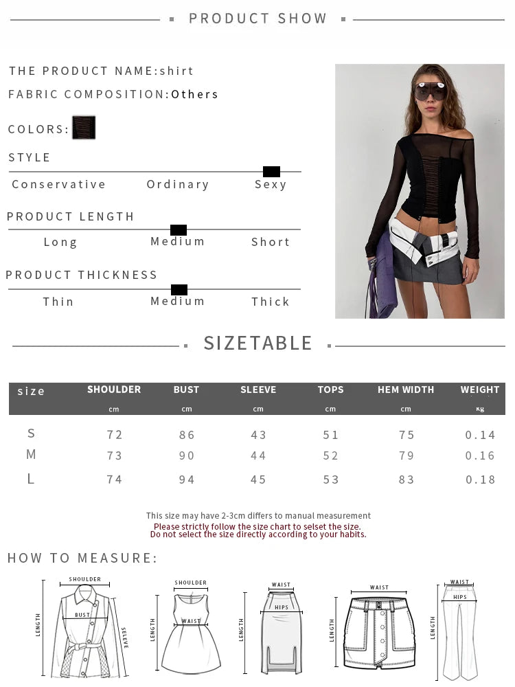 Shirring Slash Neck T-Shirt Women Autumn Mesh Patchwork Full Sleeve Sexy Simple Fashion Skinny Party Street Crop Tees