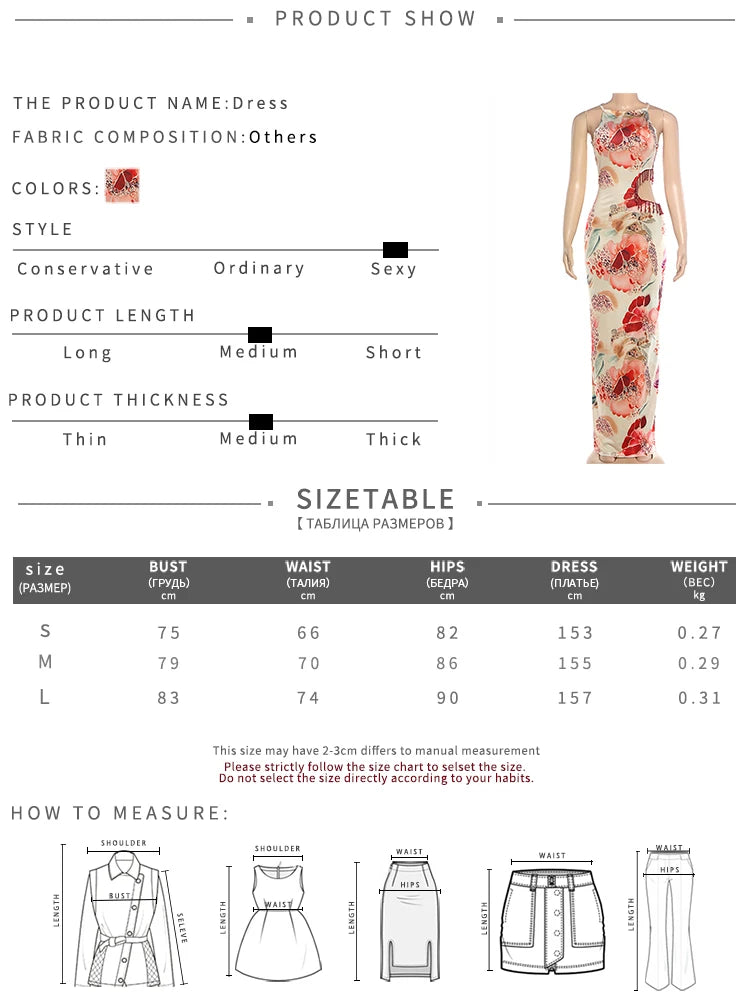 Sexy Hollow Tassel Decoration Dress Woman Colorful Print o-Neck Sleeveless Summer Vacation Elegant Style Long Bodycon
