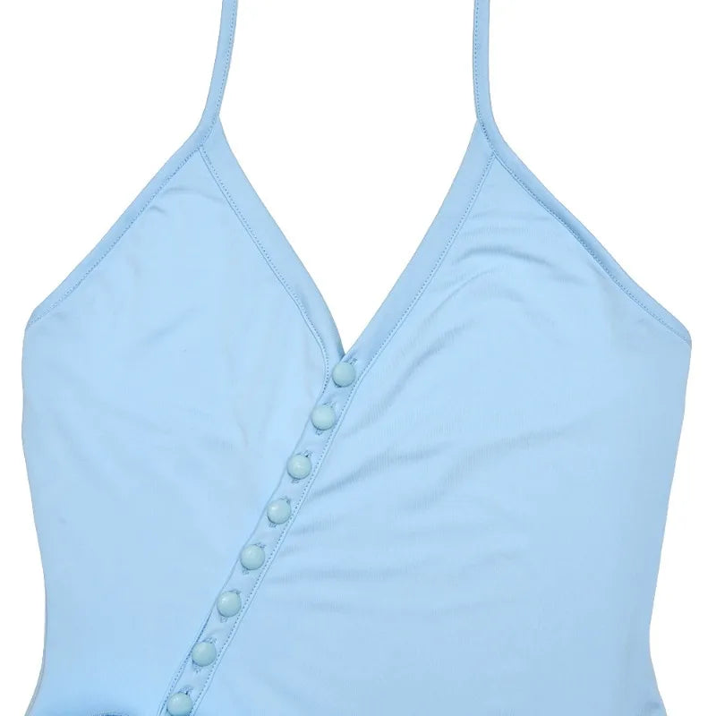 Ruffled Asymmetrical Dress Sexy Button Up Deep V Neck Backless Slit Mini Dresses for Summer 2025