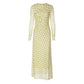 Polka Dot Yellow Mesh Long Sleeve Maxi Dress Autumn 2026 Classy Dresses for Woman Elegant