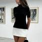 Sexy Half High Collar Half Sleeve Patchwork Mini Dress Women Slim Elegant High Waist Dress Streetwear Female Clothes