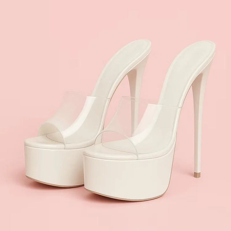 Summer New Women's Thick Bottom, Fine High Heels, Toothed Cool Slippers, Fashion Show, Party, Ultra High Heel Sandals