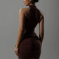 Halter Ruched Sleeveless Sexy Maxi Dress Women Gown Fashion Slim High Waist Evening Club Party Split Long Dress