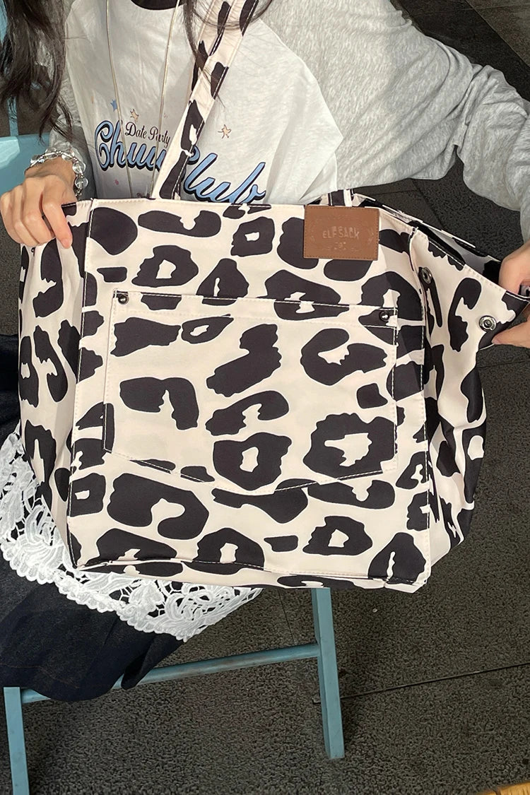 2025 Autumn New Arrival Y2K Color Block Leopard Print Large Capacity Tote Bag For Woman