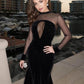 Patchwork Velvet Mesh Maxi Dress Women Irregular Hem Sexy Full Sleeve o-Neck Prom Party Elegant Autumn Trend Vestidos