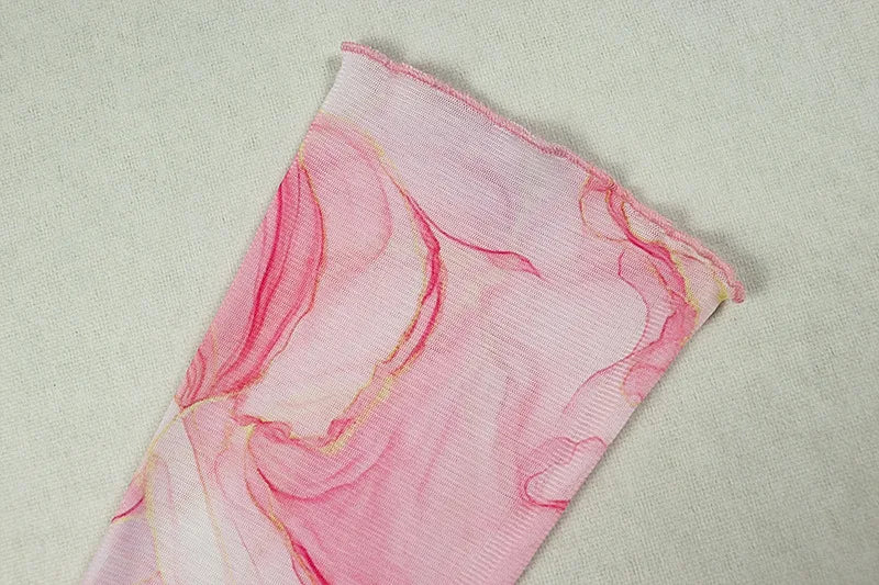 Gradient Dress Women Elegant Mesh Chic O-Neck Full Sleeve Hollow Ruched Peach Hip Holiday Beach Party Stretch Bodycon