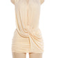 Sexy Fashion Dress Woman Halter Ruched Knot Design Deep V-Neck Backless Sleeveless Skinny Peach Buttocks Mini Bodycon