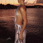 Backless Chain Dress Women See Through Sexy Y2K Sleeveless Gradient Print Side Split Midnight Clubwear Maxi Bodycon