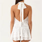 Women Lace Halter Mini Dress Backless Tie Neck Ruffle Hem Mesh Summer Beach Cover Up Wrap V Neck Party Clubwear Dress