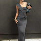 Casual Long Dress Woman Ruched Kink Design Skew Inclined Shoulder Sleeveless Backless Street Fashion Style Slim Vestidos