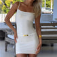 Ruched Bodycon Mini Dress for Women Summer Spaghetti Strap with Metal Buckle Decor Slim Fit Sleeveless Party Club Dress