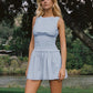 Sleeveless Smocked Waist Mini Dress Women's Ruffle Hem Back Tie Stripe Eyelet Embroidery Summer Y2K Coquette Dress