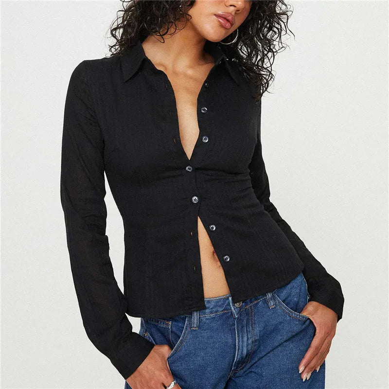 Women Stripe Shirts Blouse Fashion Long Sleeve Laple Button Down Slim Fit Tops Office Ladies Streetwear for Casual Daily