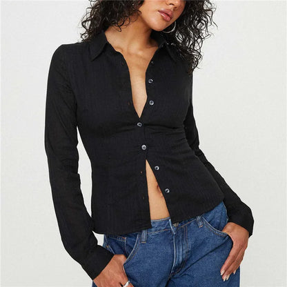 Women Stripe Shirts Blouse Fashion Long Sleeve Laple Button Down Slim Fit Tops Office Ladies Streetwear for Casual Daily