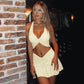 Sexy Two Piece Set for Woman Twisted Ruffled Crop Top and Mini Skirt Summer Beach Vacation Outfit