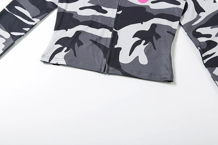 Classic Panelled Leopard Women 2 Piece Sets Hipster Letter Printed Zip-up Tops+Skinny Elastic Trousers Female Streetwear