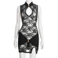 Women Bodycon Mini Dress Sexy Sleeveless Lace See Through Dress Slim Fit Slit Summer Sheer Dress Party Clubwear