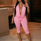 Sexy 2-Piece Set Women Swing Collar t-Shirt+Simple Classic Short Solid Street Sexy Midnight Matching Comfortable Suit