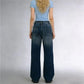 Women Water Washed Denim Pants Low Rise Retro Gradient Loose Straight Leg Jeans with Pockets Vintage Streetwear