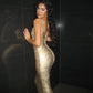 Gold Metallic Sleeveless Backless Bandage Maxi Dress for Woman Sexy Birthday Dresses Luxury 2026 Elegant