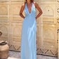 Women Halter Sexy Maxi Dress Deep V Neck Ruched Bust Bodycon Long Dress Elegant Evening Cocktail Party Formal Dresses