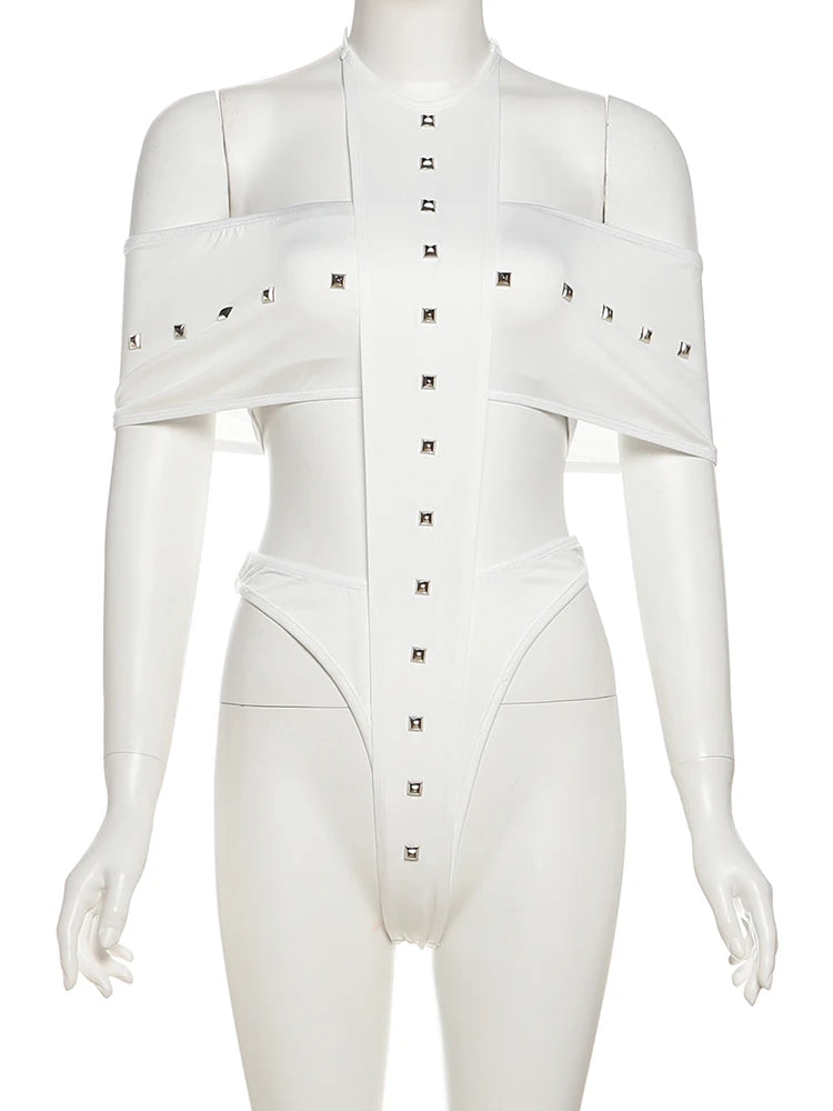 Rivet 4-Piece Set Women Bandeau+One Shoulder Tops+Halter Bandag Briefs+Basis Shorts Sexy Midnight Hottie Fashion Suits