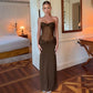 Sheer Mesh Patchwork Twisted Backless Maxi Dress Women Elegant Sexy Brown Black Evening Dresses Summer 2025