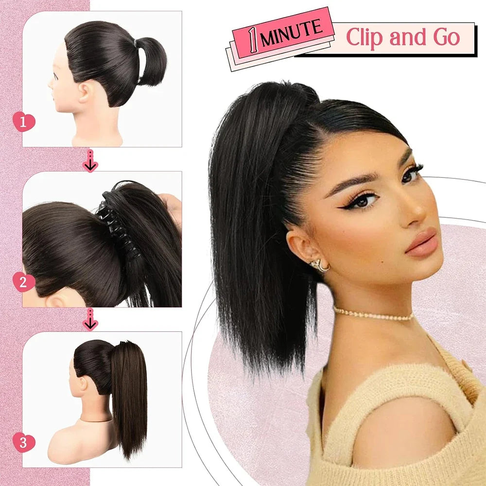 Synthetic 16Inch Claw Clip Ponytail Hair Extensions Waterfall Straight Ponytail Blonde Brown Heat Resistant Pony Tail Fake Hair