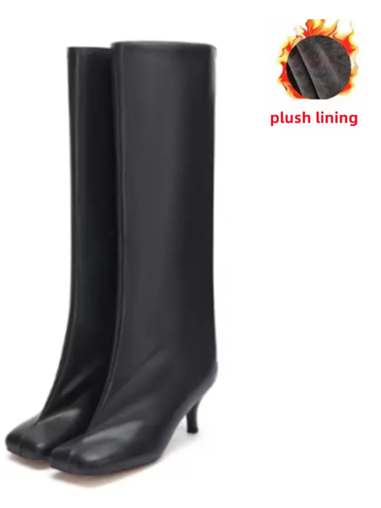 Autumn and Winter New 6cm Slim High Heels Knee High Women's Boots Round Toe Fashionable Women's Long Boots Knight Boots