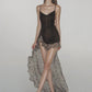 Bandages Cross Backless Dress Women Leopard Print Mesh Patchwork Irregular Hem Low-Neck Fashion Trend Party Bodycon