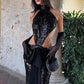 Turtleneck Backless Long Dresses Woman Sequin Patchwork Halter Irregular Shape Hot Girls Prom Party Sexy Fashion Vestidos