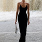 Open Back Spaghetti-strap Maxi Dress Elegant Sexy Women's Summer Dresses Black Gown Vacation Outfits