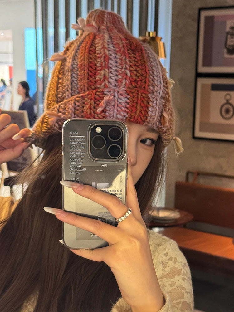 Dopamine Colorful Vertical Striped Rolled Edge Beanie For Women