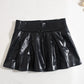 Contrast Casual 2 Piece Set Women Rhinestones Single-Breasted Puff Sleeve Shirt+High-Waisted Leather Mini Skirts Suit