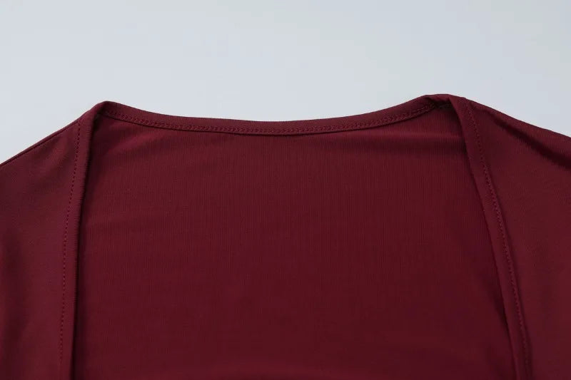 Lace Trim Square Neck Long Sleeve Tops Solid Color Tees Tight Fitted T Shirts Sexy Fall Clothes for Woman