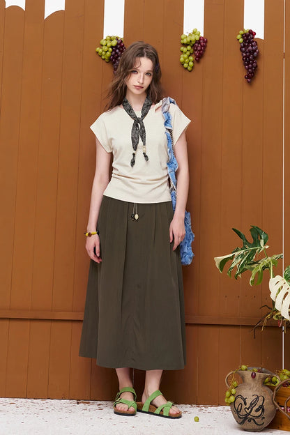 Women's Cutout Shoulder Ruched T-Shirt, Asymmetric Hem Short Sleeve Top, Casual Slim Fit Y2K Style Tee