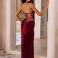 Lace Corset Satin Mermaid Maxi Dress Women Elegant Strapless Sweetheart Neck Ruched Waist Bodycon Evening Party Gown